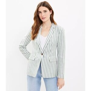 LOFT Sage Green & White Striped Linen Blend Blazer | 6